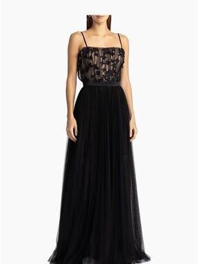 Zac Posen flower appliqué black tulle evening black tie gown